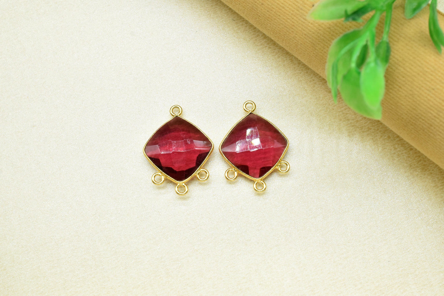 Pink Tourmaline Faceted single bail Charms Connector Jewelry,Pink Tourmaline Gold Plated bezel,Tourmaline 14mm Cushion shape Pendant,Gift
