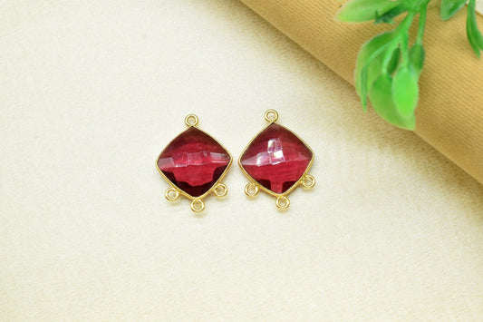 Pink Tourmaline Faceted single bail Charms Connector Jewelry,Pink Tourmaline Gold Plated bezel,Tourmaline 14mm Cushion shape Pendant,Gift