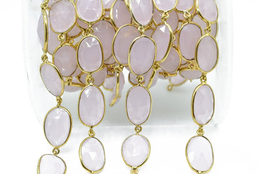 Rose Quartz Gold Plated Bezel Connector Chain,Rose quartz connector chain,Rose quartz Free shape bezel connector chain,Bezel Station Chain