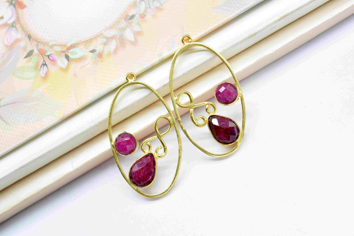 Natural Ruby Gemstone Teardrop Earring,Finding Necklace Component Jewelry,Finding Oval Shape Earring Connector,Handmade Earrings,Components