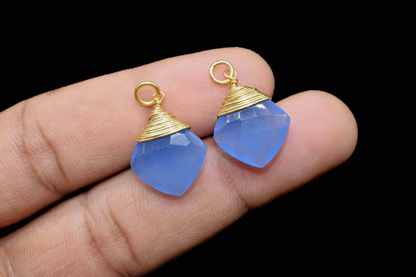 Blue Chalcedony Faceted Square Connectors,Wire Wrapped Gemstone Pendant,loop Connector,Wire Wrapped Necklace,Blue Quartz Jewelry making,Gift