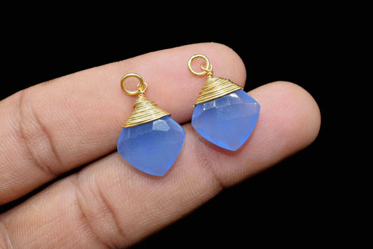 Blue Chalcedony Faceted Square Connectors,Wire Wrapped Gemstone Pendant,loop Connector,Wire Wrapped Necklace,Blue Quartz Jewelry making,Gift