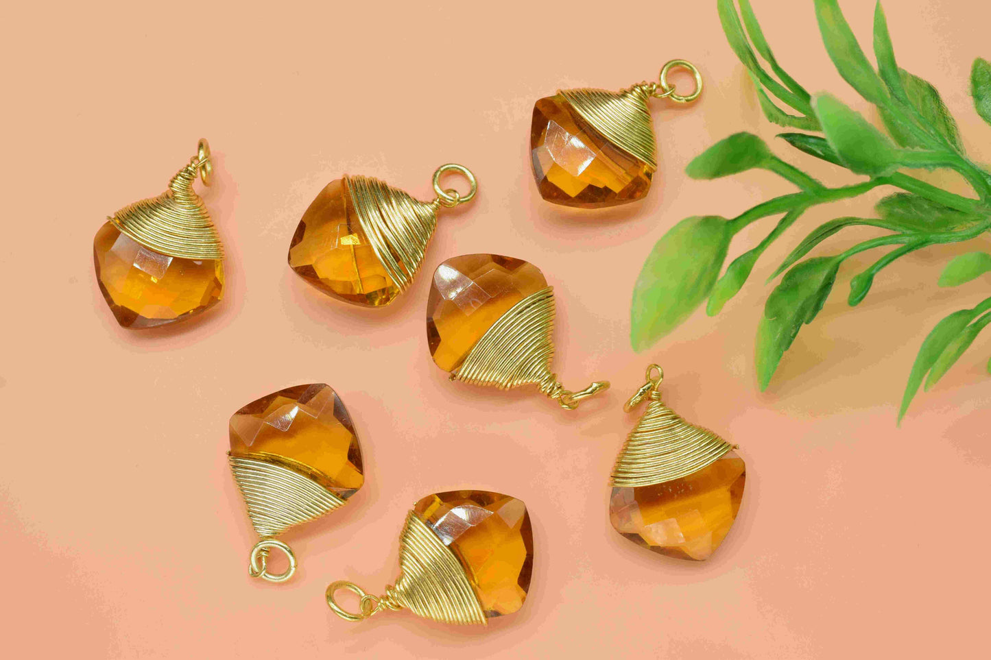 Citrine Wire Wrapped Connectors, Yellow Gemstone Pendant,Loop Connector,Wire Wrapped Necklace,12mm Square Shape Pendant,Citrine jewelry,Gift