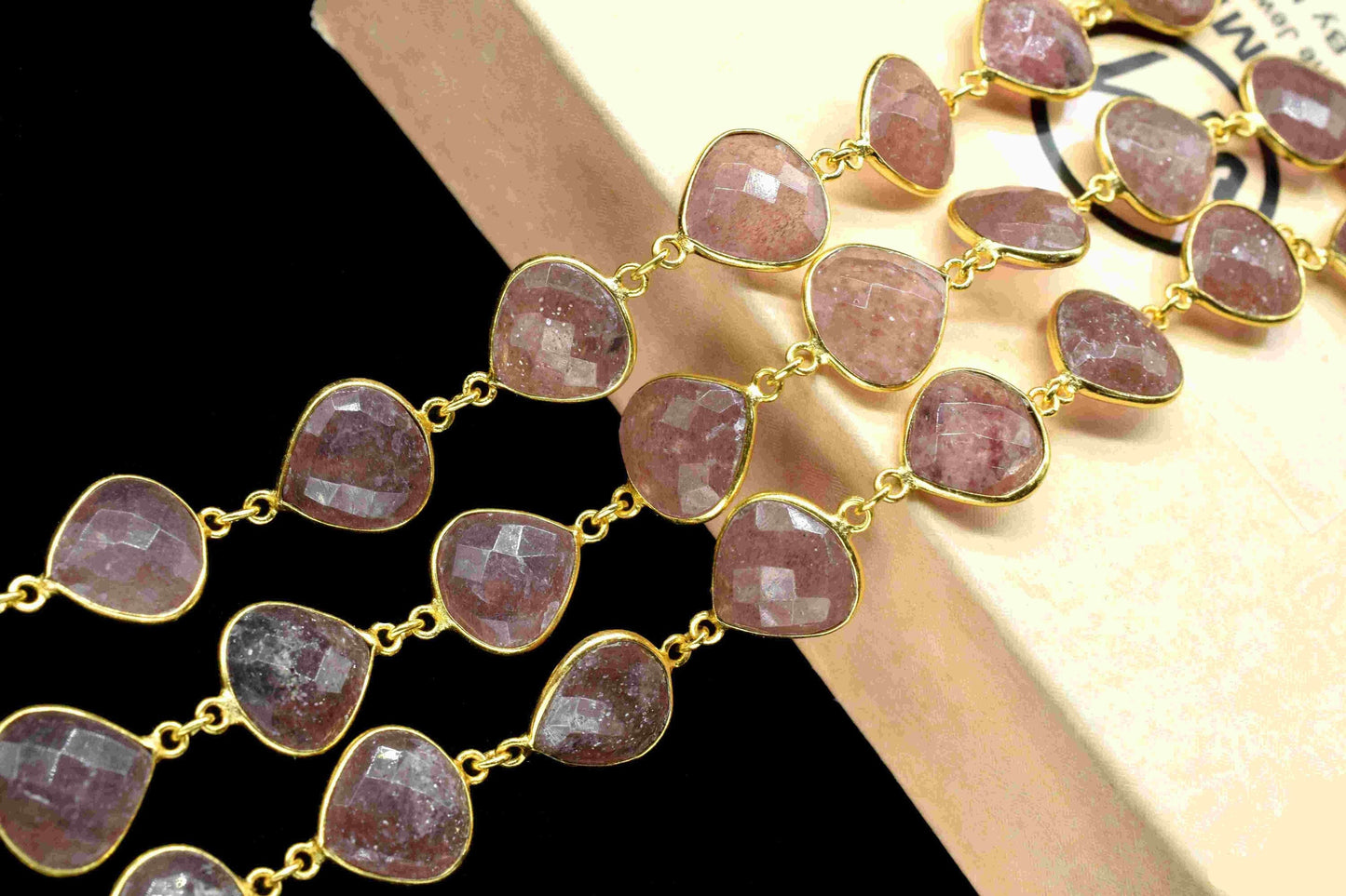Pink Strawberry Faceted Heart Shape Connector,12mm Heart Shape Bezels Chain,Handmade Connector,Bezel Link Chain,Pink Strawberry Jewelry Gift