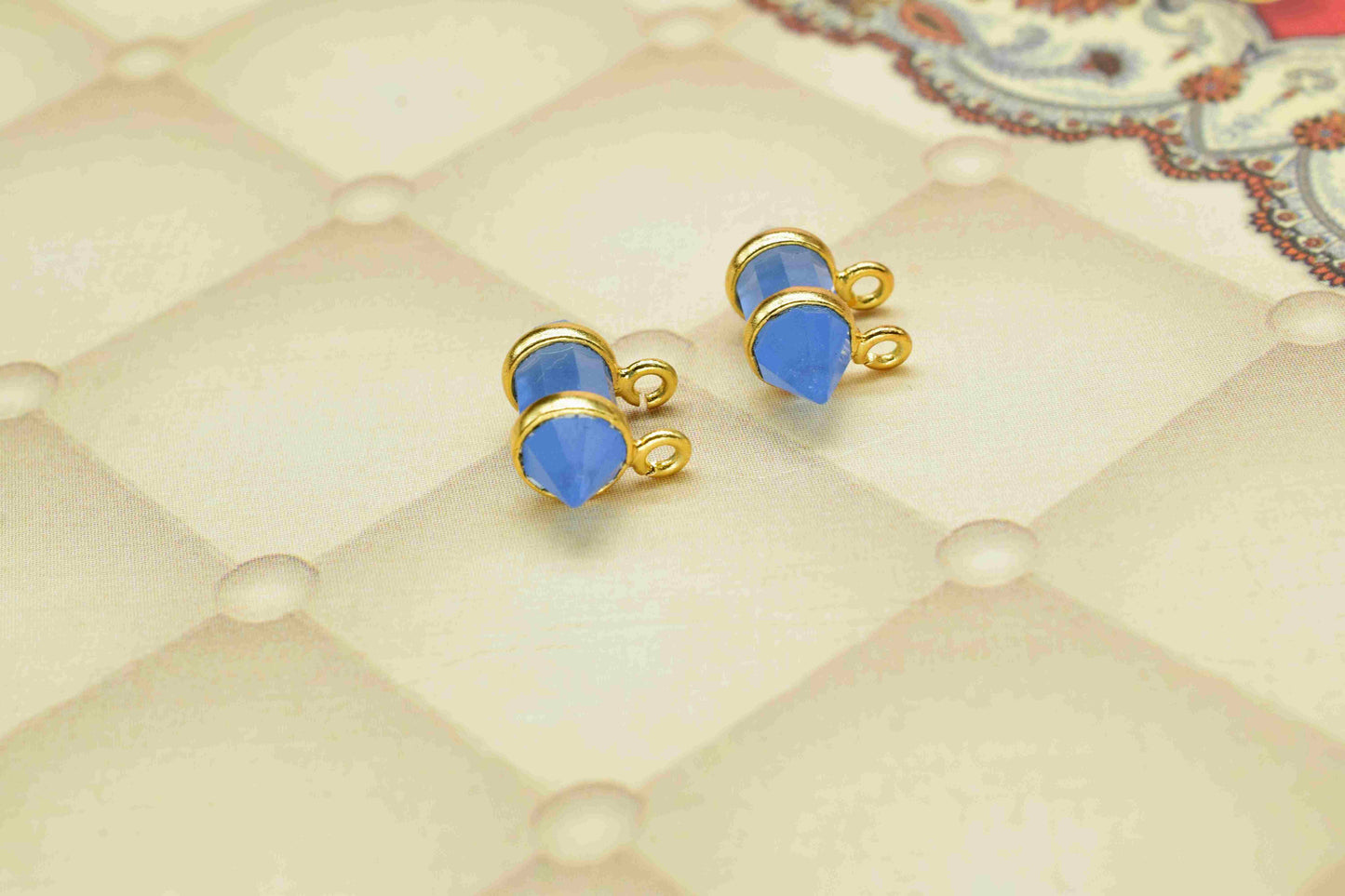 Natural Blue Chalcedony Faceted Double Terminated Points Pendant,Chalcedony 5x15mm Double Terminated Jewelry, Gold Plated Band Pendant,Gift