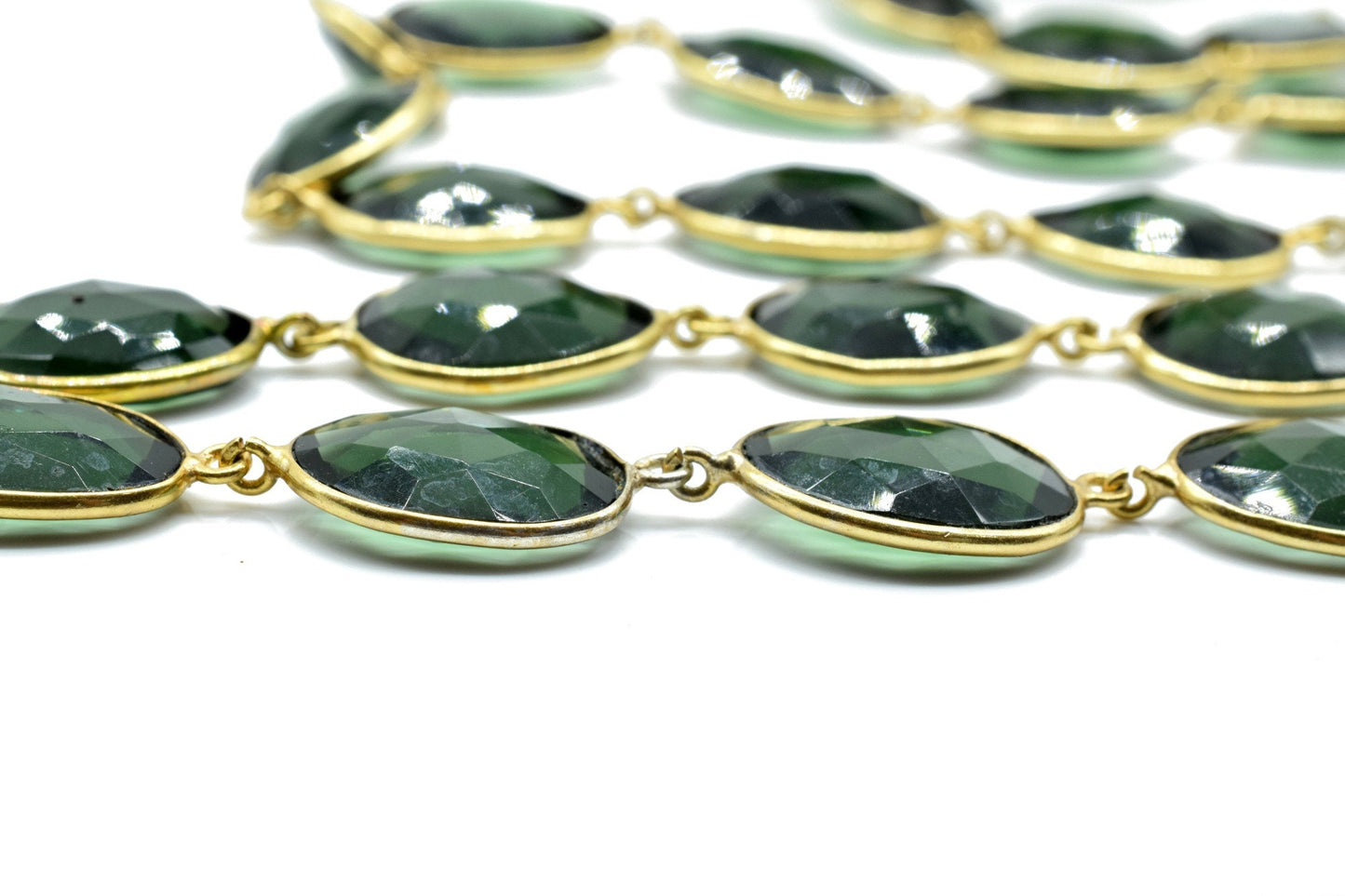 Green Tourmaline Bezel Connector Chain,Free form Size Faceted Gemstone Connector Chain,Handmade Bezel LinkChain,Gold Plated Bezel Link Chain