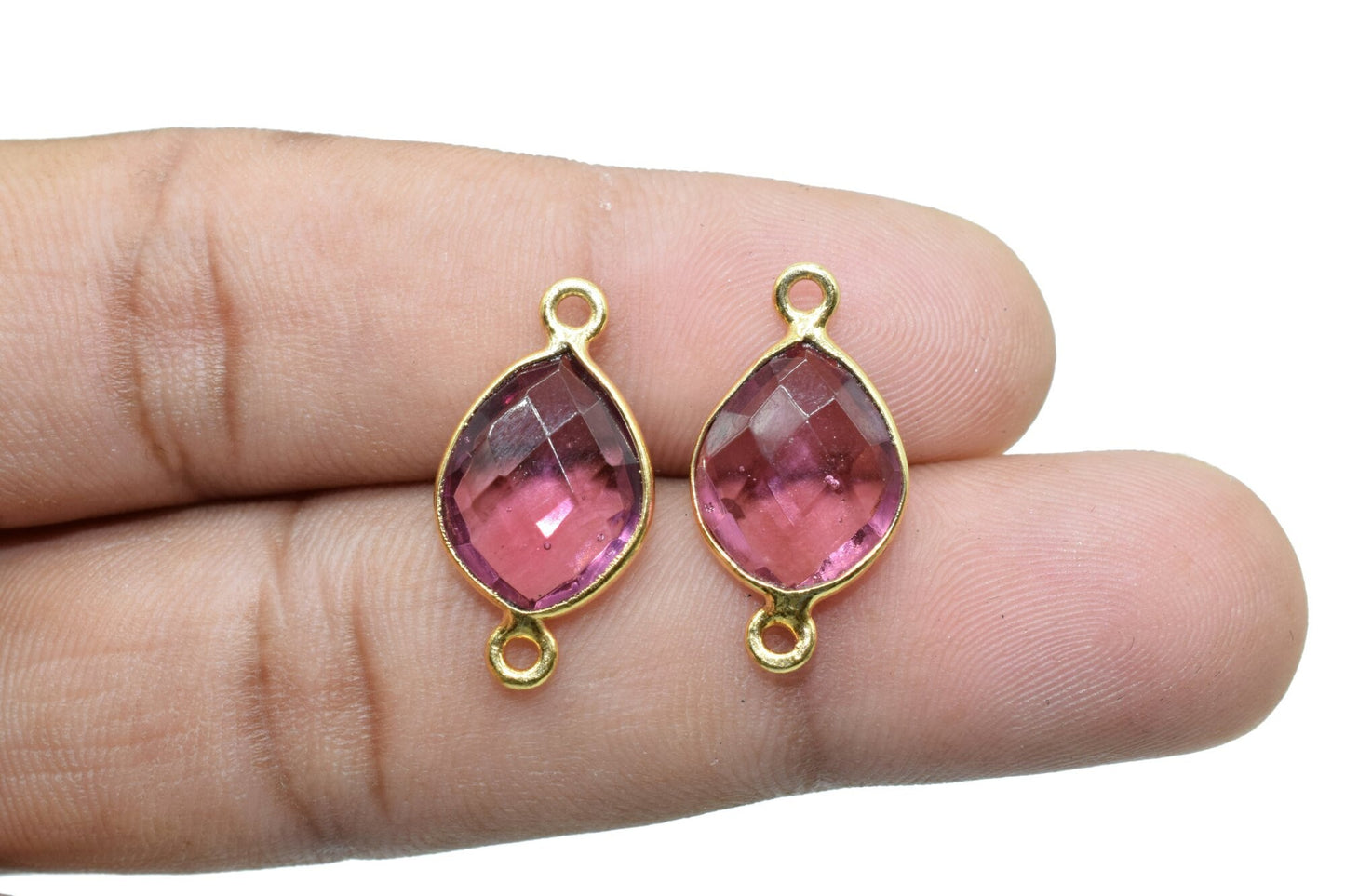 Light Pink Tourmaline 10x13mm Eye shape double bail charms,Pink Tourmaline pendant,Tourmaline Gold Plated bezel,Faceted  Connector Jewelry