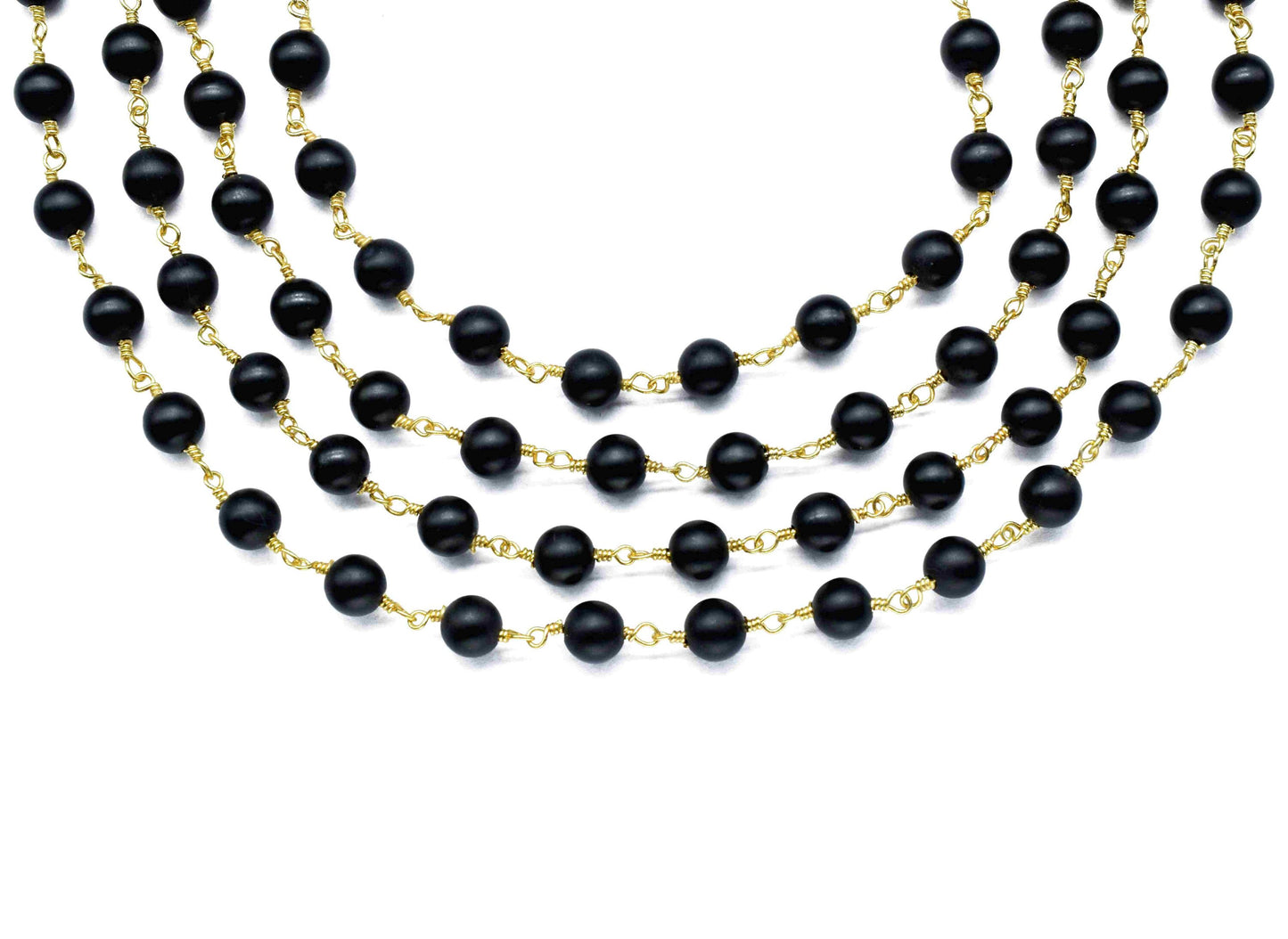 Black Agate Smooth Beads Rosary,black Agate Wire Wrapped Chain By Foot For Necklace,Black Agate 6mm round Shape Handmade Jewelry Making,Gift