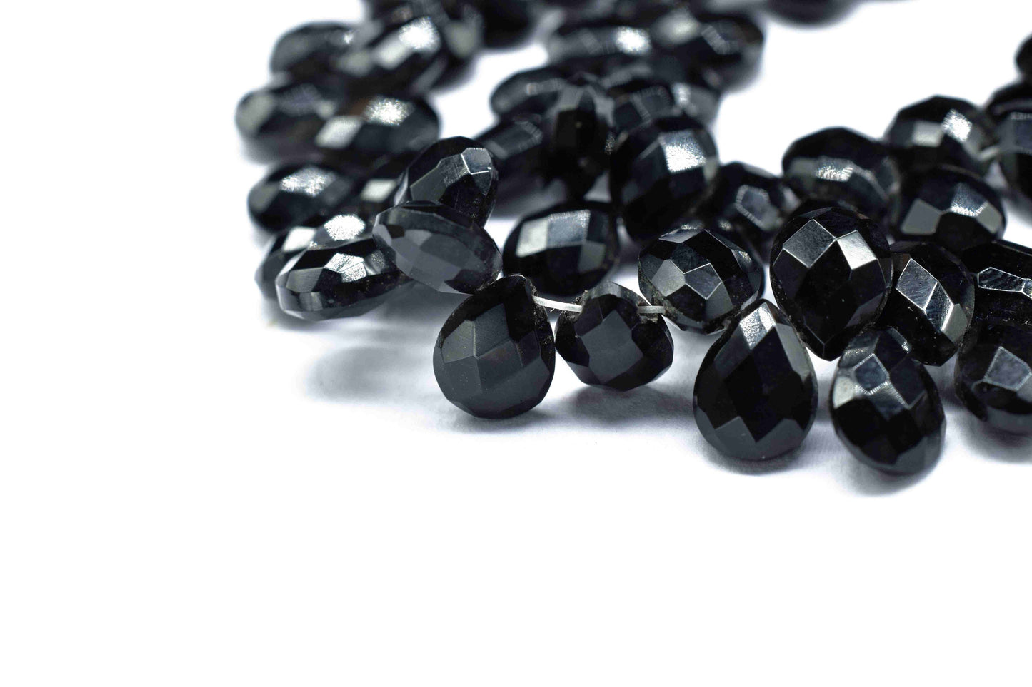 Black Onyx 6x8mm Pear Shape Briolettes,Gemstone Faceted Pear Shape Beads,6 Inch Strand,Black Onyx Faceted Teardrop,Black Onyx Strand Jewelry