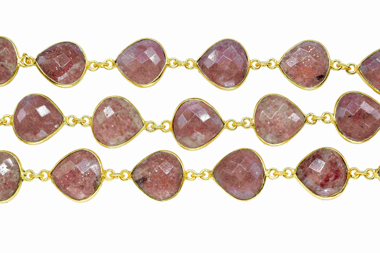 Pink Strawberry Faceted Heart Shape Connector,12mm Heart Shape Bezels Chain,Handmade Connector,Bezel Link Chain,Pink Strawberry Jewelry Gift