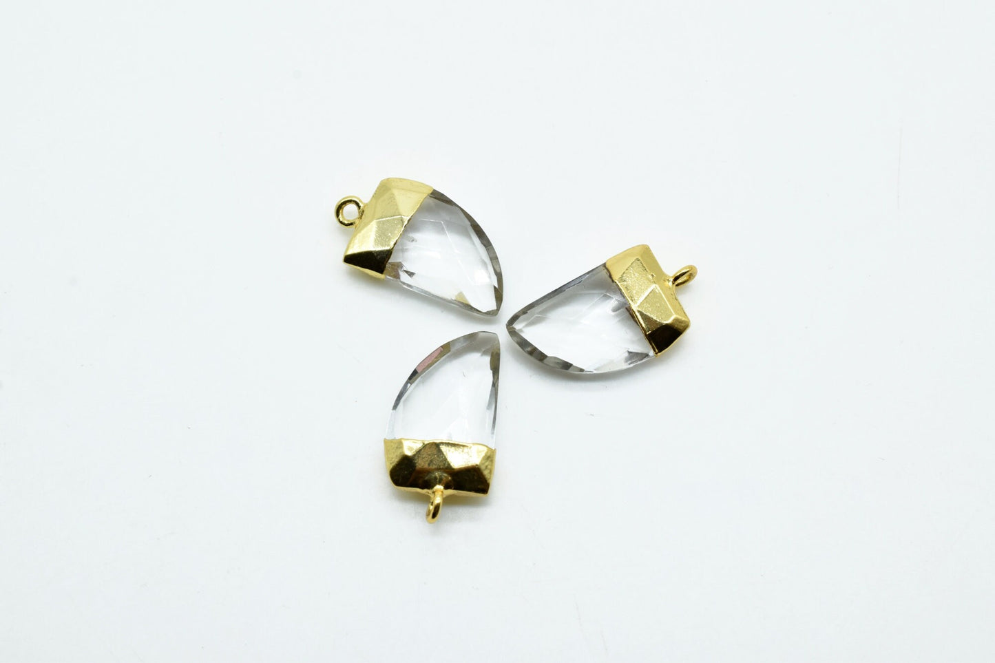Crystal 10x15mm Horn Shape Single Loop connector,Crystal Quartz Bezel,Crystal Horn Pendant 24k Gold Plated,Single flat Bail 1pc,Horn Charms