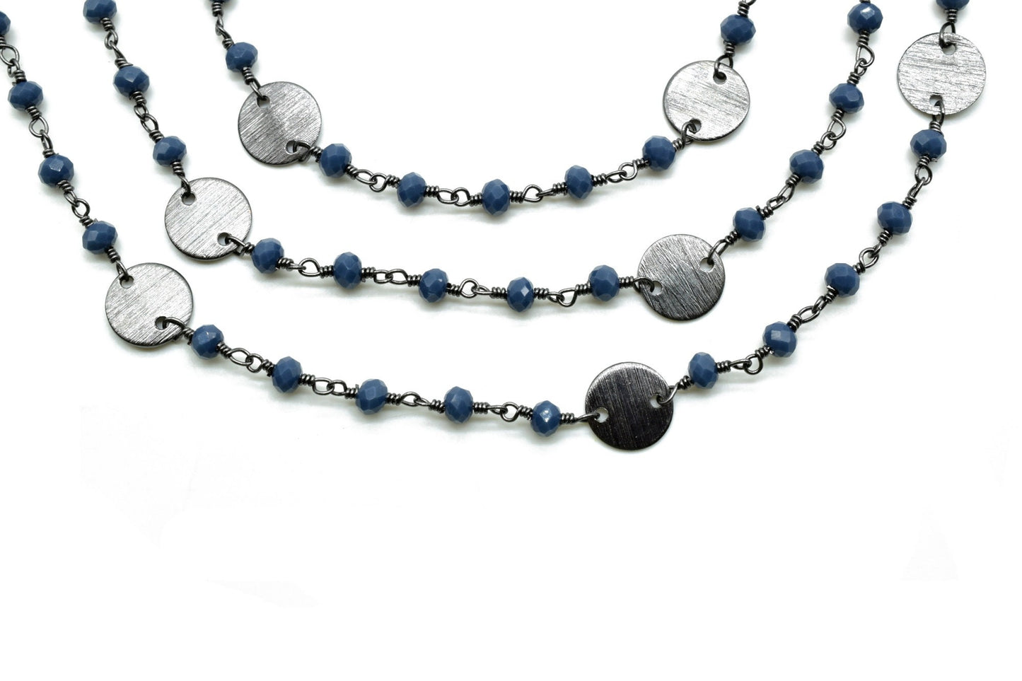 Blue Agate 3mm Beaded Chain,Blue Agate Rosary Chains,Blue Agate Wire Wrap Chain,Brass chain,Jewelry Making Chain,Rosary chain,brass charms