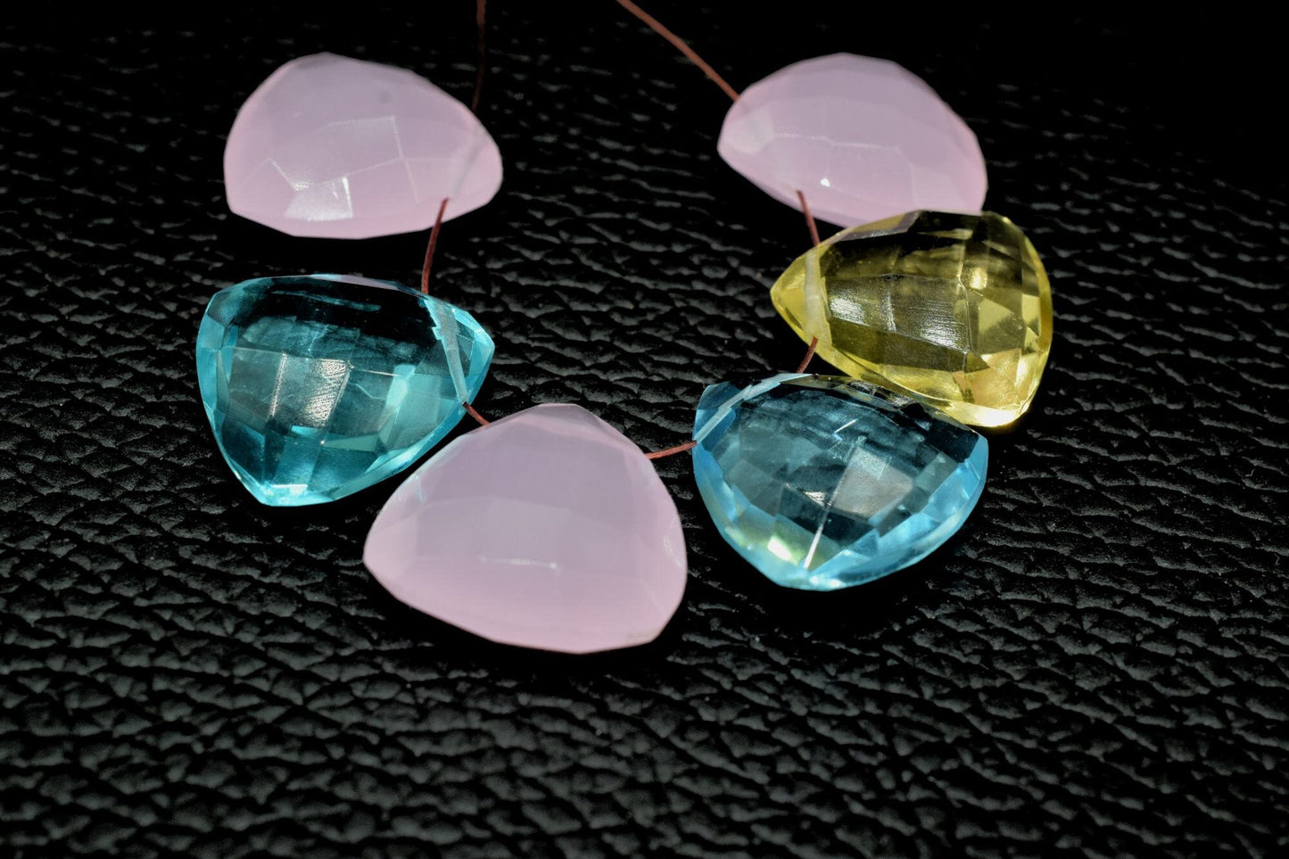 Blue topaz Faceted Trillion Briolettes,Citrine drill Briolette,Rose Quartz Faceted Briolettes,,Handmade Pink Briolette,Multi Drop briolettes