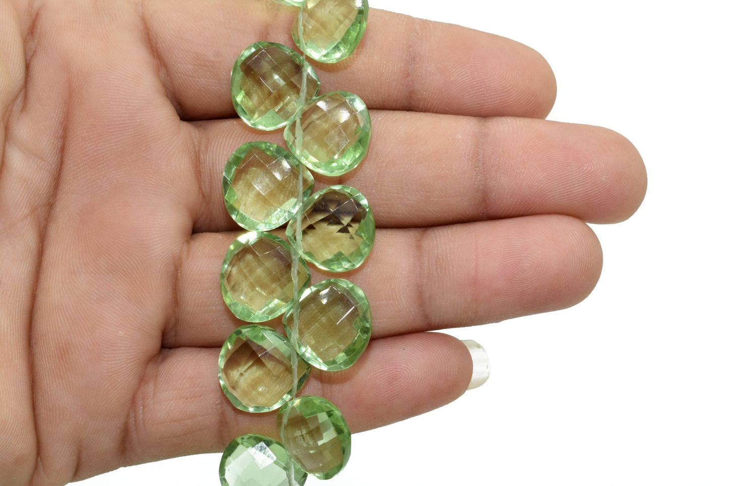 Green Amethyst 14mm Heart Shape Briolettes,Peridt Side drilled Briolette,Jewelry making supplies,craft supplies,Amethyst Briolettes beads,