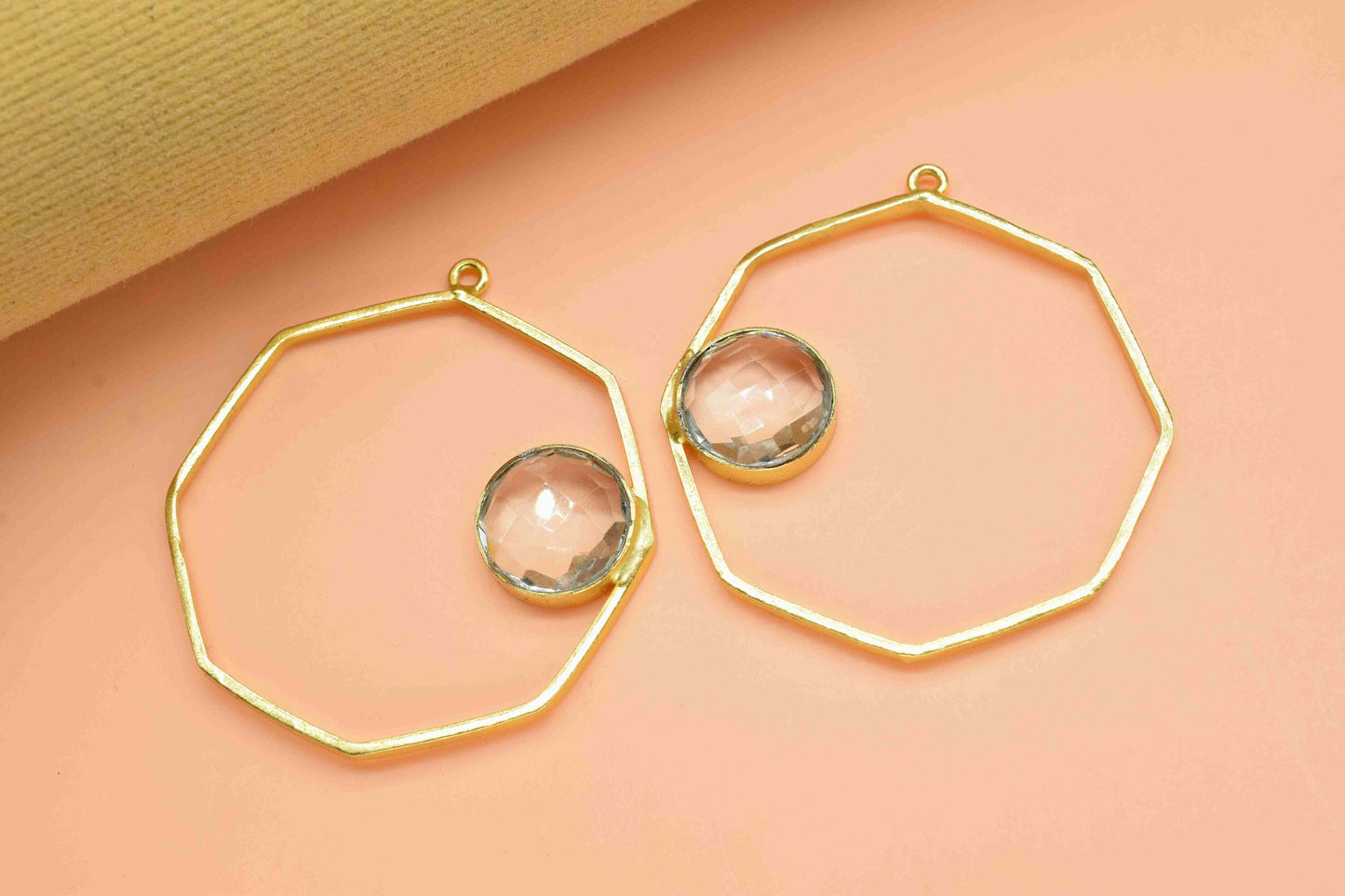 Crystal Quartz Component 32mm Hexagon Shape Pendant Jewelry,Crystal 10mm Round Shape Pendants,Finding Gold Plated Connector,Pendant Jewelry