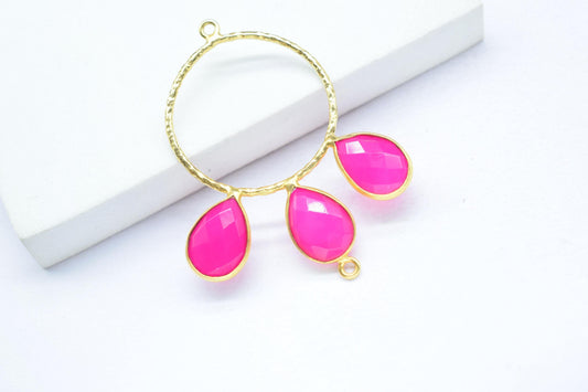 Pink Chalcedony Jewelry Connector/Connector Jewellery/Gold Plated Pendant/Handmade Jewellery/Double Bail Pendant/Women Jewelry/B'day Gift