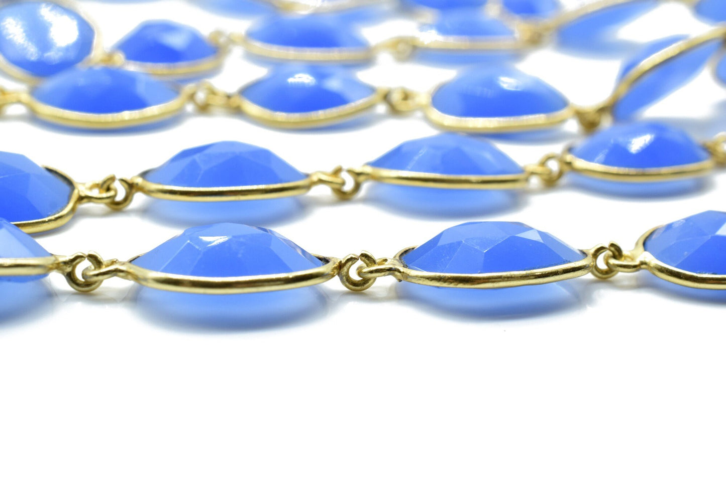 Blue Chalcedony Bezel Connector Chain,Free form Size Faceted Gemstone Connector Chain,Handmade Bezel Link Chain,Gold Plated Bezel Link Chain