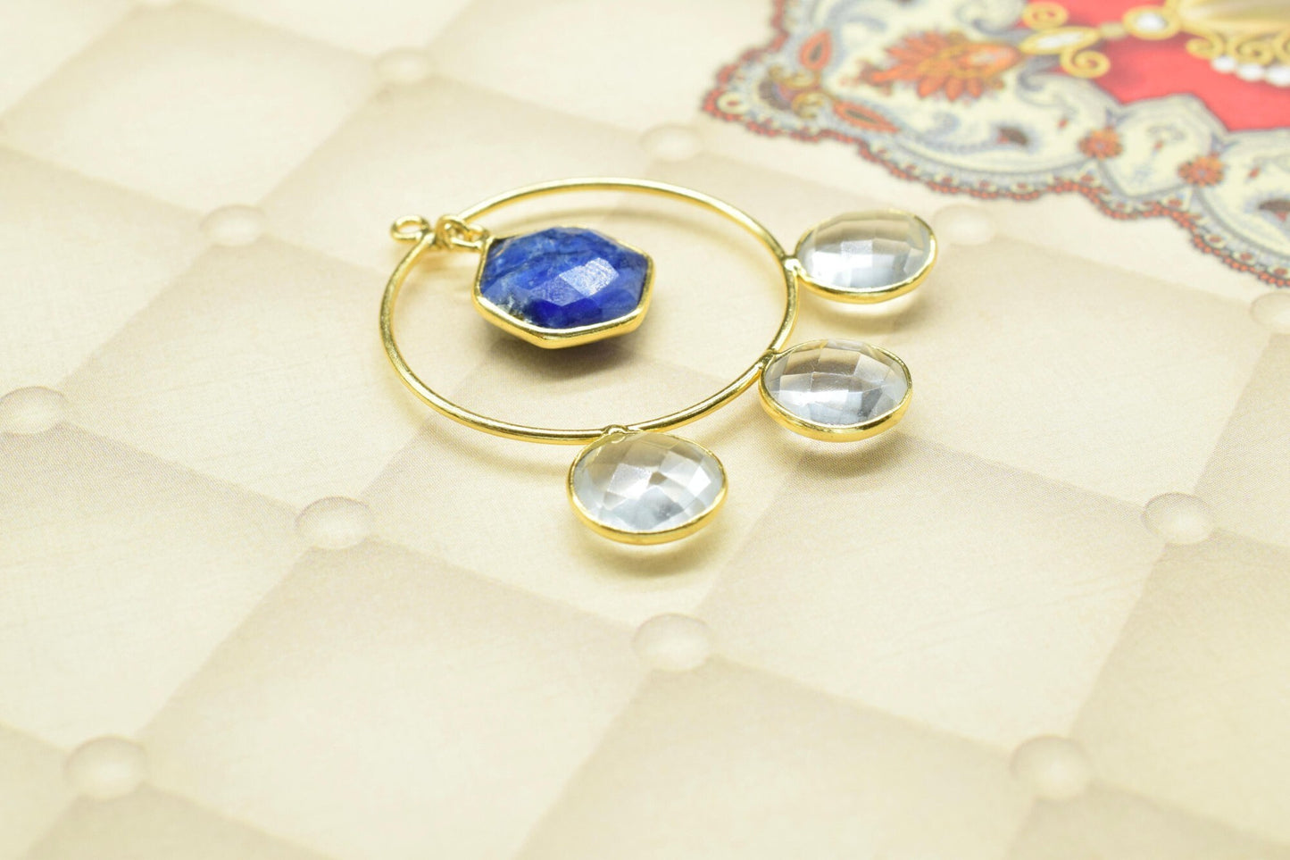 Blue Sapphire Dangle Component Earring,chandelier Earring,Crystal Earring,Connector jewelry,Gemstone Component,Finding Round Earring,gift