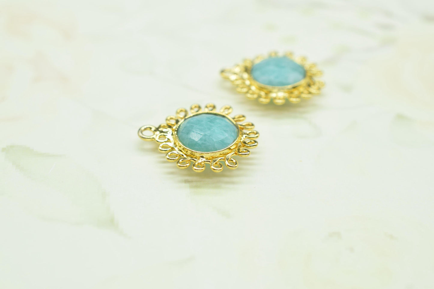 Amazonite 10mm Round Bezel Charm,Gemstone Brass Component,Single Bail Pendant,Round Faceted charms,Handmade Jewellery Connector,Bday Gift