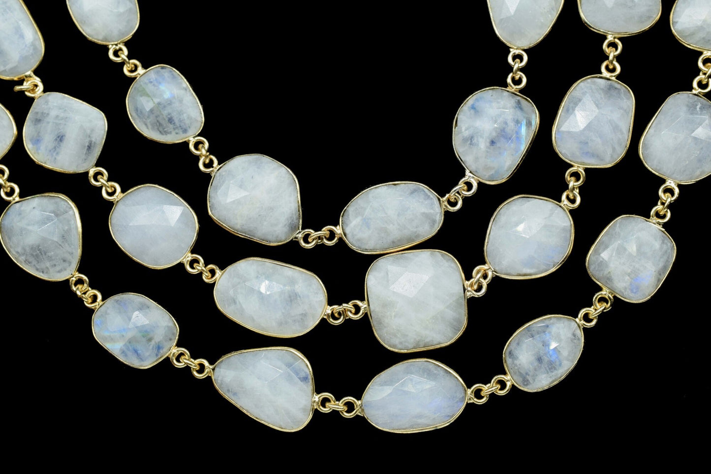 Rainbow Moonstone Connector link-Gold Bezel Chain,Free Size Faceted Gemstone Connector,Handmade Bezel Link Chain,Rainbow Moonstone Jewelry