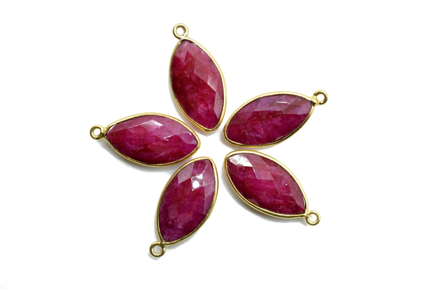 Ruby 10x20mm Marquise shape charm,Ruby Brass Gold Plated bezel,Ruby Faceted Briolette Connector,Ruby Bezel Pendant,Earring making charms