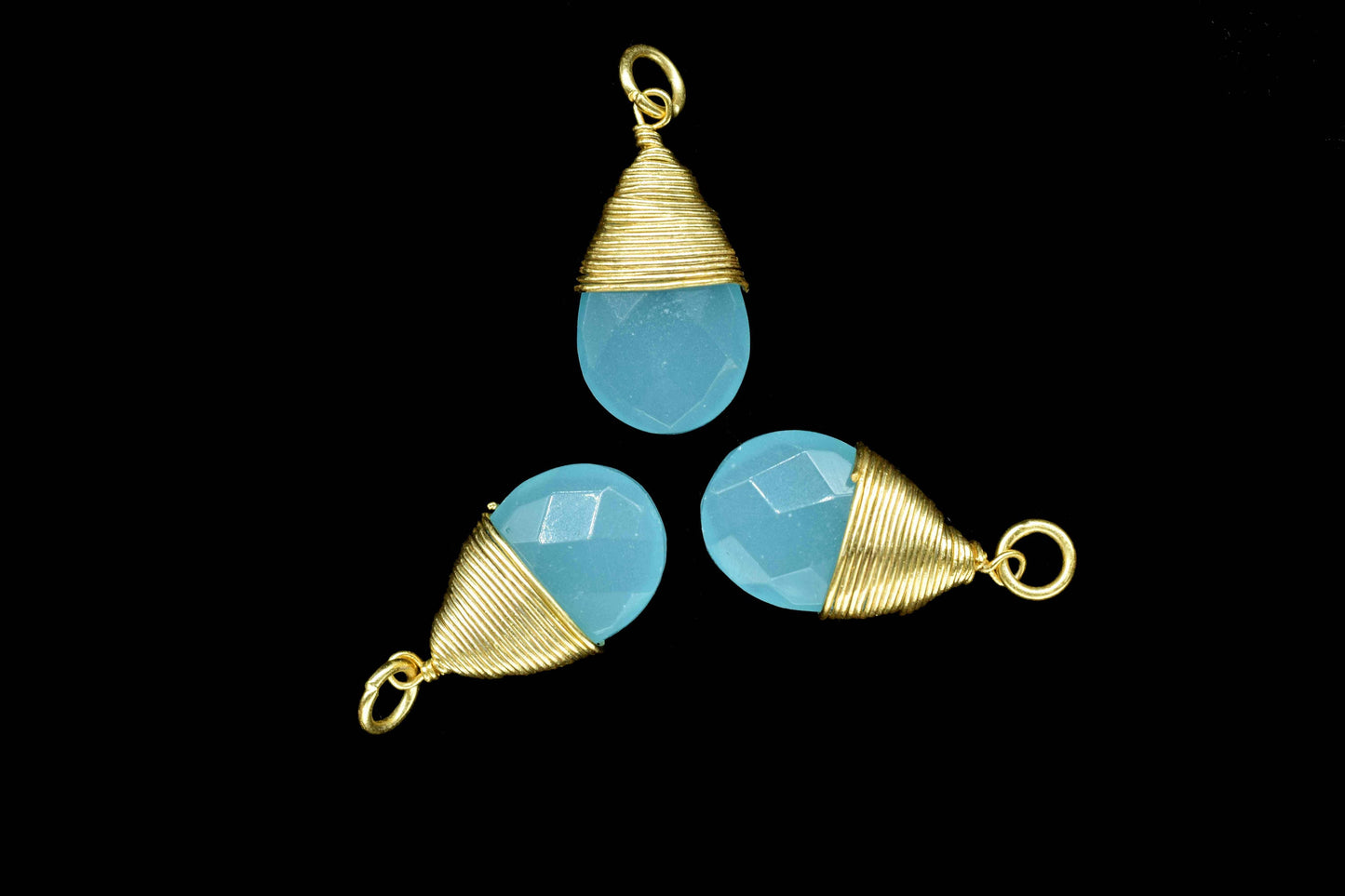 Gemstone Aqua Chalcedony 10x18mm Teardrop Faceted Connector, Wire Wrapped Pendant, Aqua Wire Wrapped Necklace,Aqua Connector,Pendant Jewelry