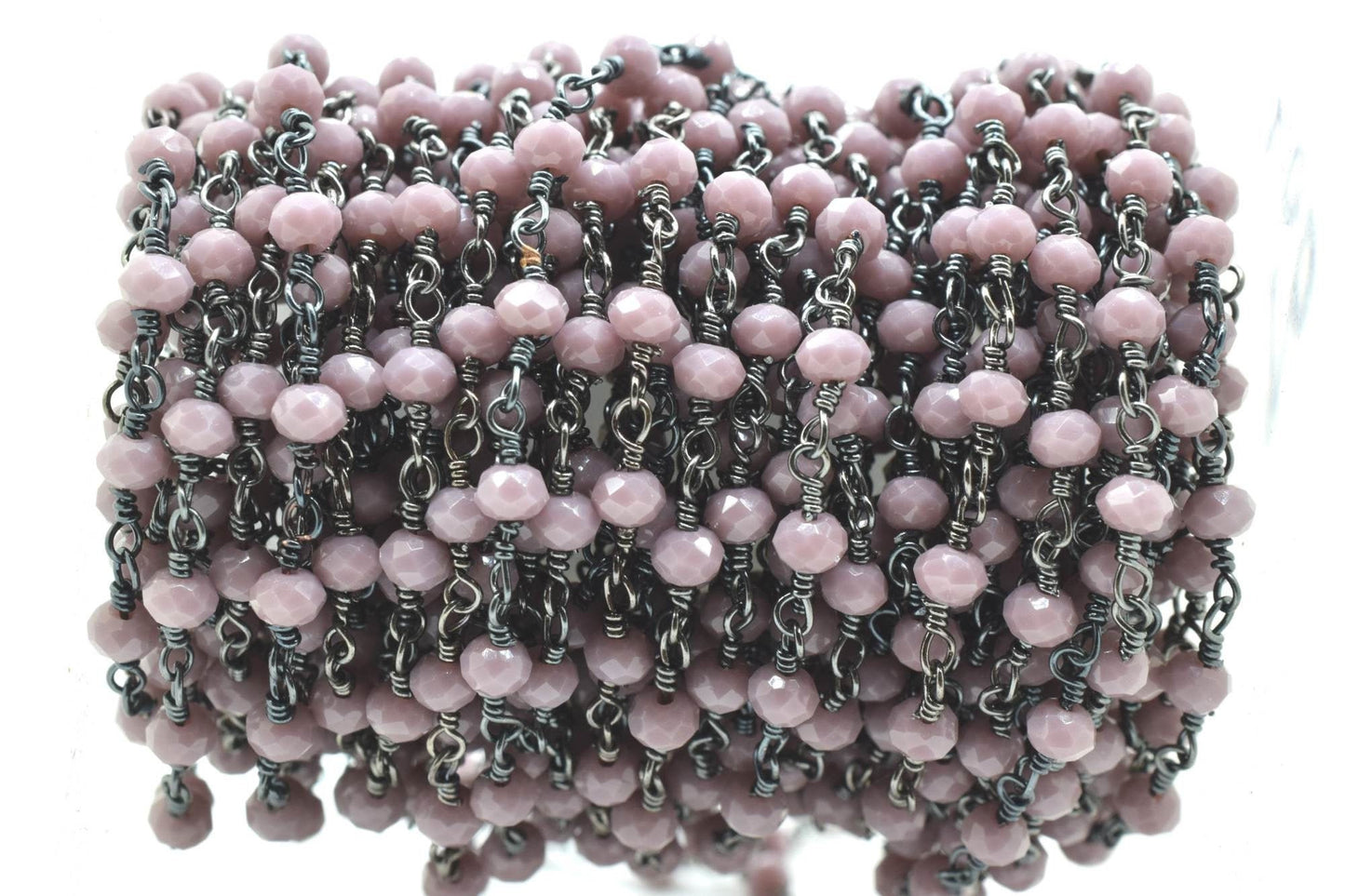 Lavender 3mm Beaded Chain,Lavender Rosary Chains,Lavender Black rhodium Wire Wrap Chain,Lavender Brass chain,Jewelry Making ChainBlack chain