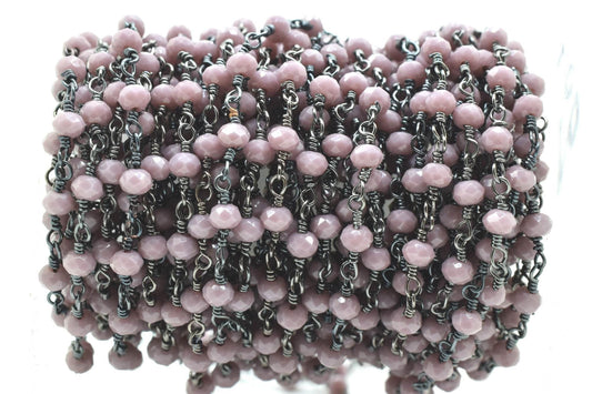 Lavender 3mm Beaded Chain,Lavender Rosary Chains,Lavender Black rhodium Wire Wrap Chain,Lavender Brass chain,Jewelry Making ChainBlack chain