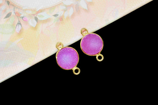 Pink Druzy Charm Pendants,8mm Druzy Connectors,Pink Druzy Double Bail Connector,Electroplated Light Pink Druzy Connectors,DIY Jewelry Making