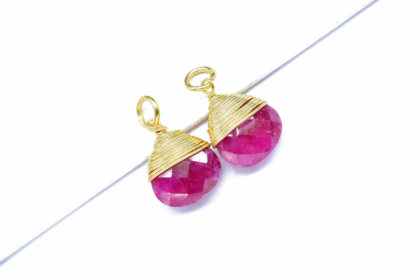 Natural Ruby faceted Connector, Wire Wrapped Gemstone Pendant, Loop Connector, Wire Wrapped Necklace, 10mm Heart Shape Pendant, Ruby jewelry