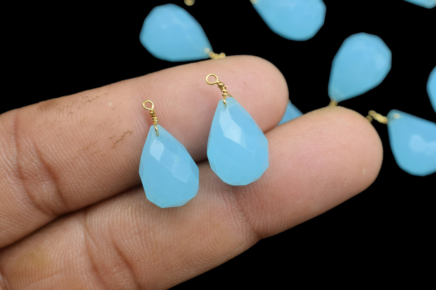 Peru Chalcedony 10x14mm Faceted Drops Wire Wrapped Gemstone,dainty dangle Gemstone Connector,Chalcedony Connector Charm,Chalcedony Briolette