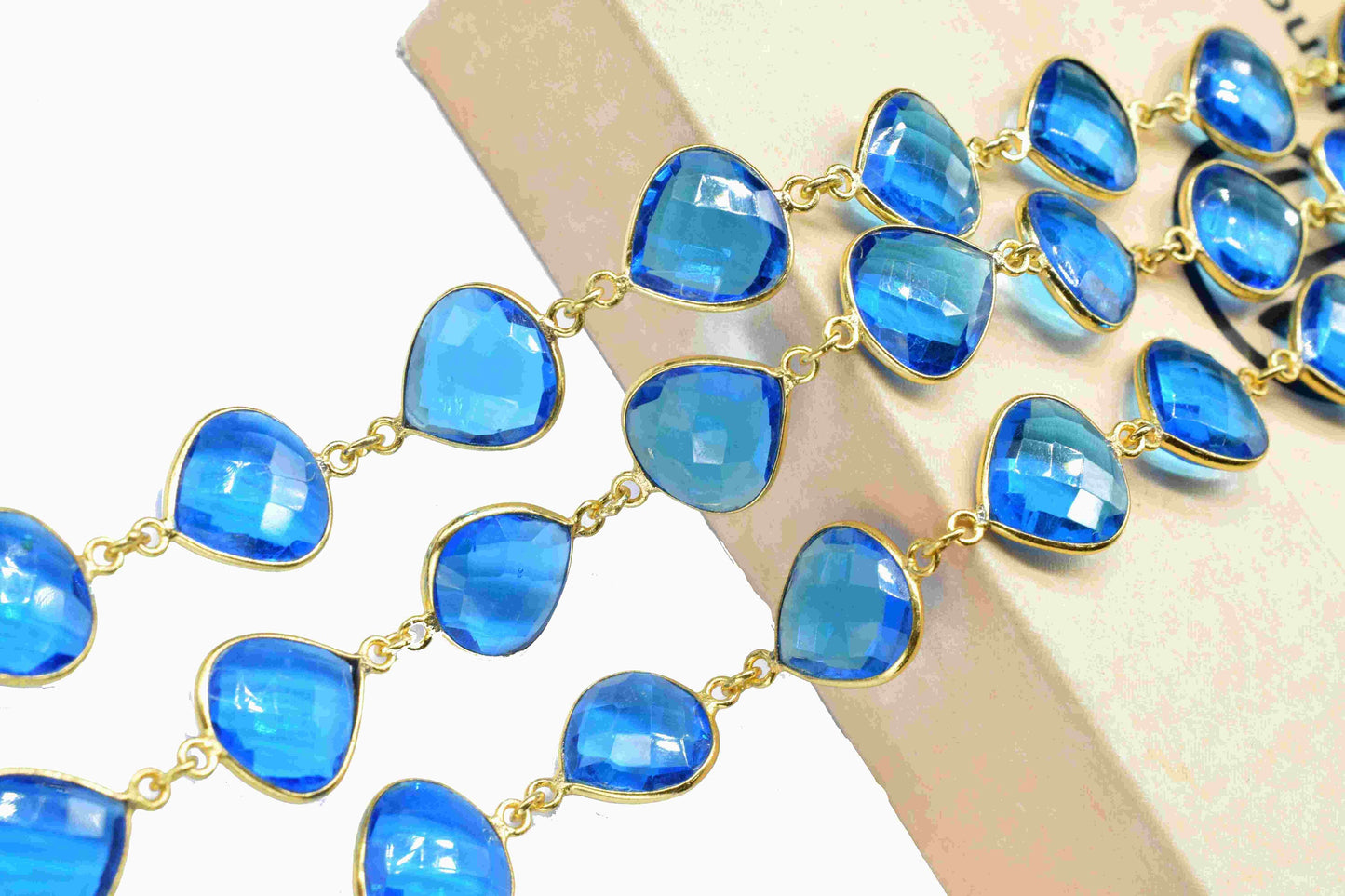 Blue Topaz 12mm Heart Shape Bezels Chain,Blue Topaz Gemstone Jewelry,Connector Link Chain,Topaz Gemstone Link Connector Chain, Craft Jewelry
