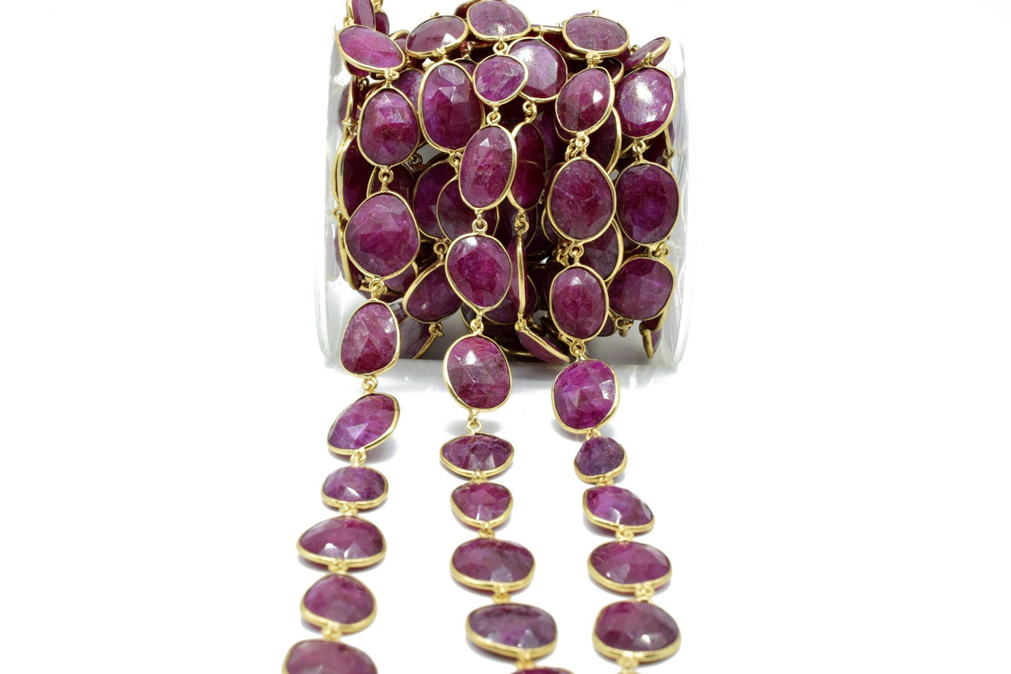 Ruby connector link Chain-Ruby Bezel Chain,Ruby free Shape Connector Chain,Ruby station link chain,Ruby handmade link chain,Ruby connectors