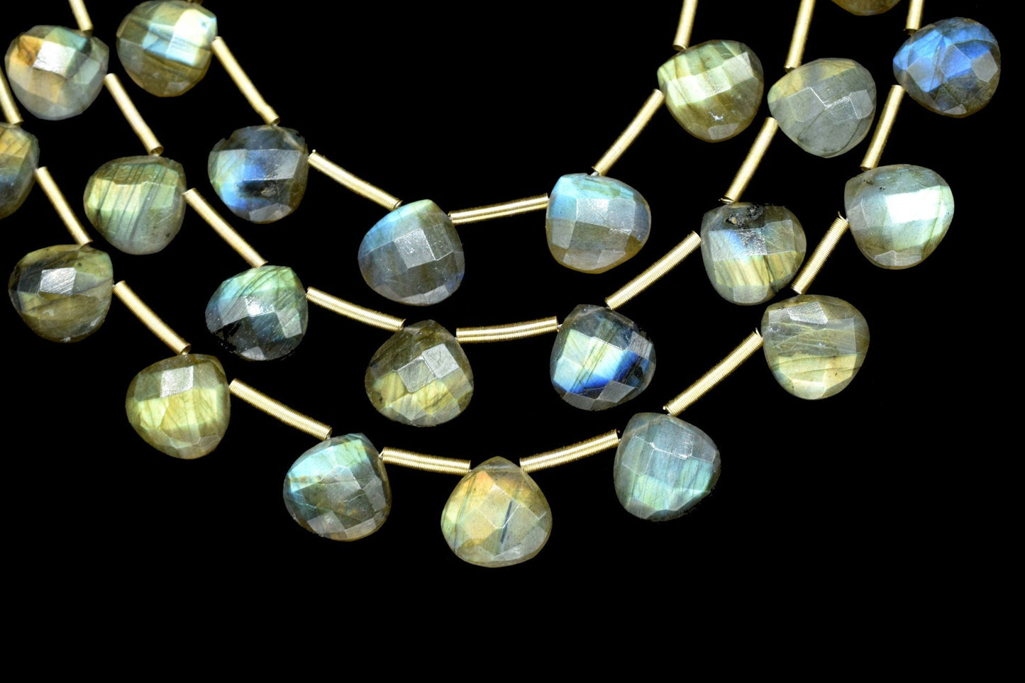 Labradorite Faceted Heart Shape Briolettes,Gemstone Heart Beads,Labradorite 6 inch strand,Jewelry Making Supplies,Labradorite Heart jewelry