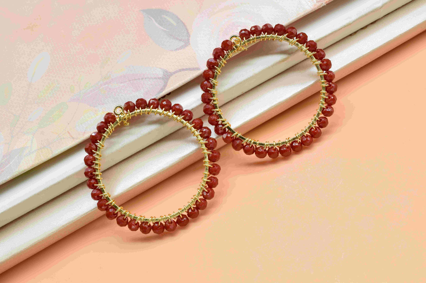 Natural Ruby Beaded Hoops Earring, Circle Pendant Component, Wire Wrapped Dangle Connector, Handmade Earring,Findings Component Ruby Jewelry