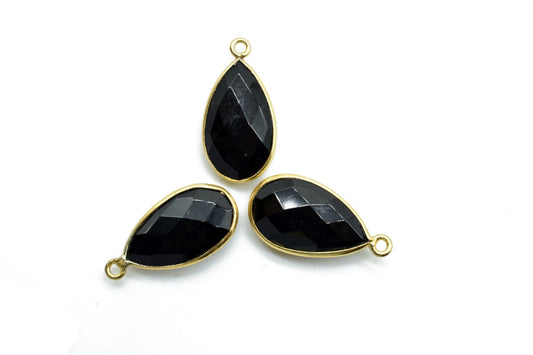 Black Onyx 10x18mm Pear shape charm,Black Onyx Pear pendant,Black Onyx Gold Plated bezel,jewelry making charms craft,Black Onyx charms,