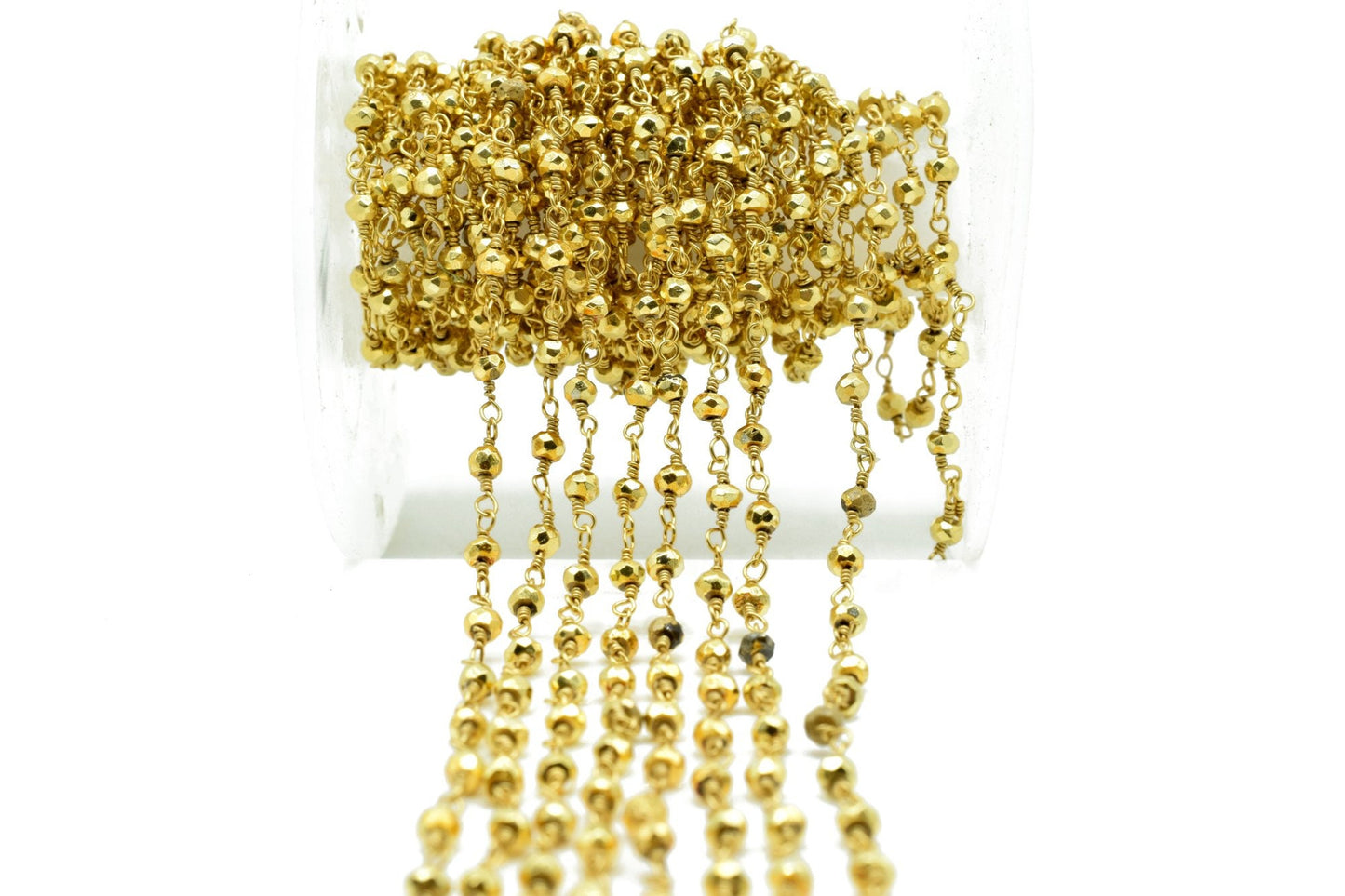 Gold Pyrite 3mm Beaded Chain,Pyrite Wire Wrapped Chain,Pyrite Brass chain,Pyrite Jewelry Making Chain,Pyrite Beads rosary chain,Gold Pyrite