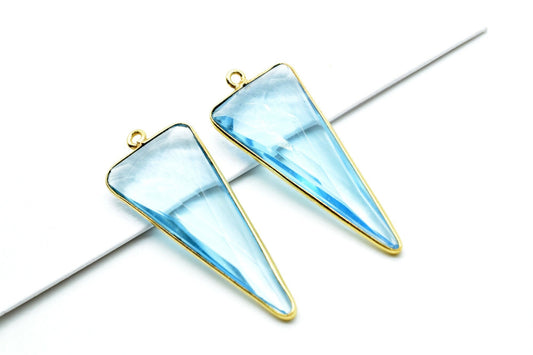Sky Topaz 16x38mm Trillion Shape bezel,Gold Plated bezel,Sky Topaz bezel five Pieces Connector,Jewelry Supply charm,Sky Topaz fancy Pendants