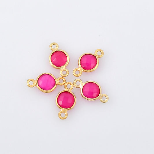 Pink chalcedony 6mm Round Bezel dual connector,Chalcedony Gold Plated bezel,chalcedony Bezel,Gold Vermeil Bezel,jewelry Gold-Filled bezel