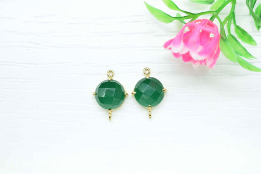 Green Onyx Gemstone 12mm Round Bezel Connector Jewelry,Green Onyx Handmade Gemstone Bezel,Green onyx Gemstone double bail connector,Gift