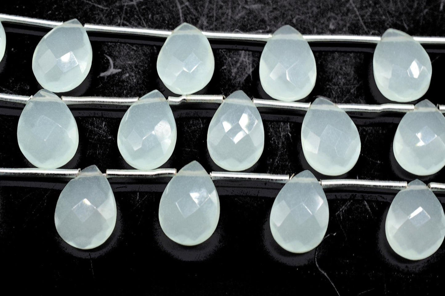 Aqua Chalcedony teardrop Briolettes,Aqua Chalcedony Beads,Aqua Chalcedony Faceted Pear Briolette,Aqua Chalcedony Beads Sparkly Full 8"Strand