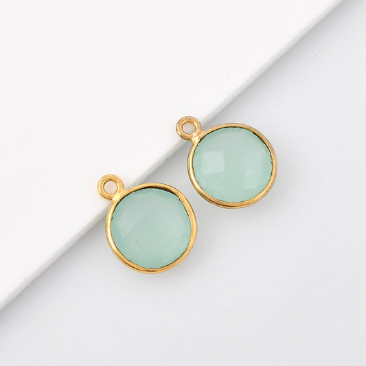 Aqua chalcedony 10mm Round Bezel connector,Chalcedony Gold Plated bezel,Aqua chalcedony Bezel,Gold Vermeil Bezel,jewelry Gold-Filled bezel