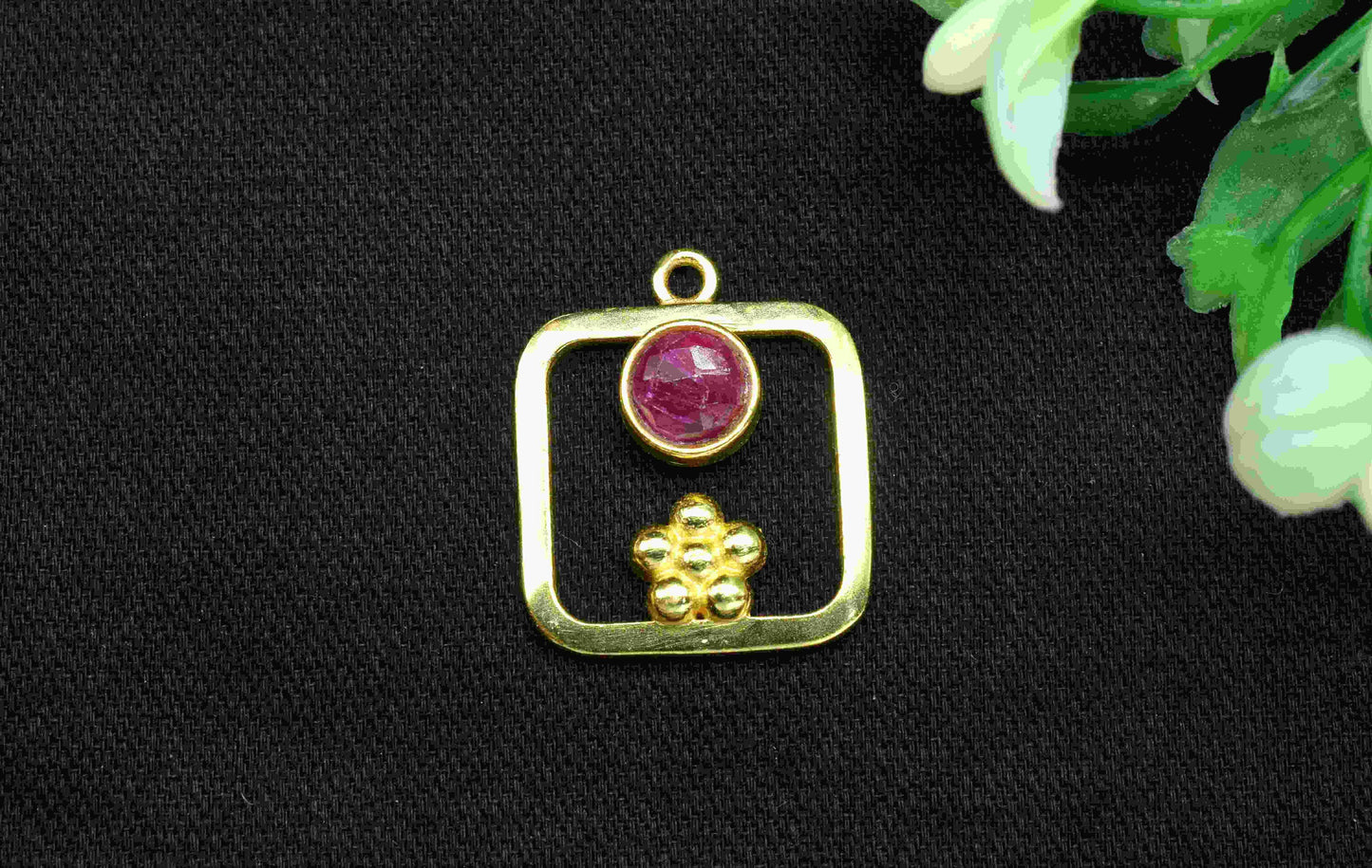 Ruby Gemstone Component , Ruby Connector Pendant , Gold Plated Connectors , Pendant Jewelry , Earring Component , Women Jewelry