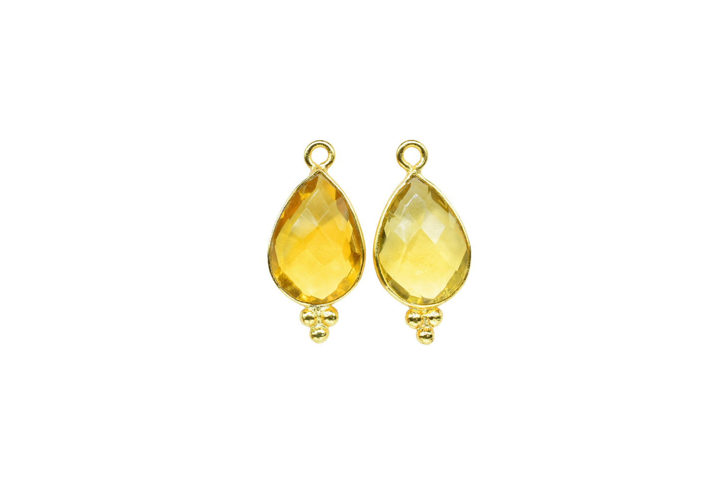 Citrine Faceted 10x14mm Pear shape Pendant,Citrine single bail Gold Plated bezel,Citrine Checker Cut bezel Charms Jewelry,Citrine Charm Gift