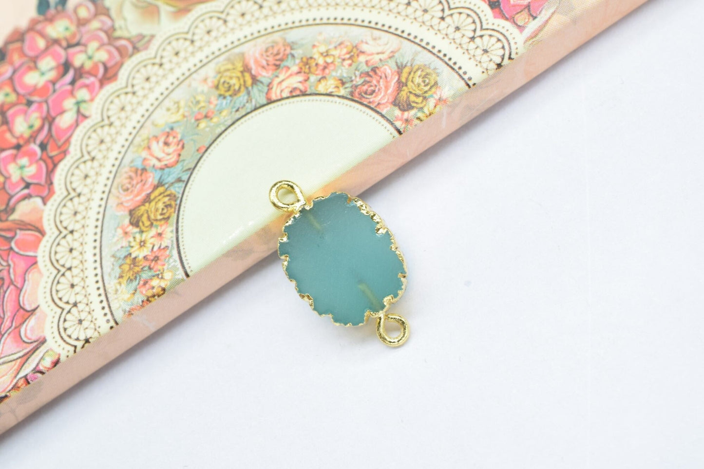 Aqua Chalcedony Pendant,Handmade Cabechon Pendant Charm necklace,Pendant Jewelry Making Supply,Gemstone Electroplated,Double Bail Connector