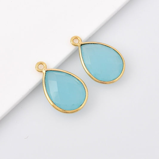 Peru Chalcedony 9x13mm Bezel charm,Peru Chalcedony Teardrop Gold Plated bezel,Gold Vermeil Bezel,jewelry making charm,Gold-Filled bezel