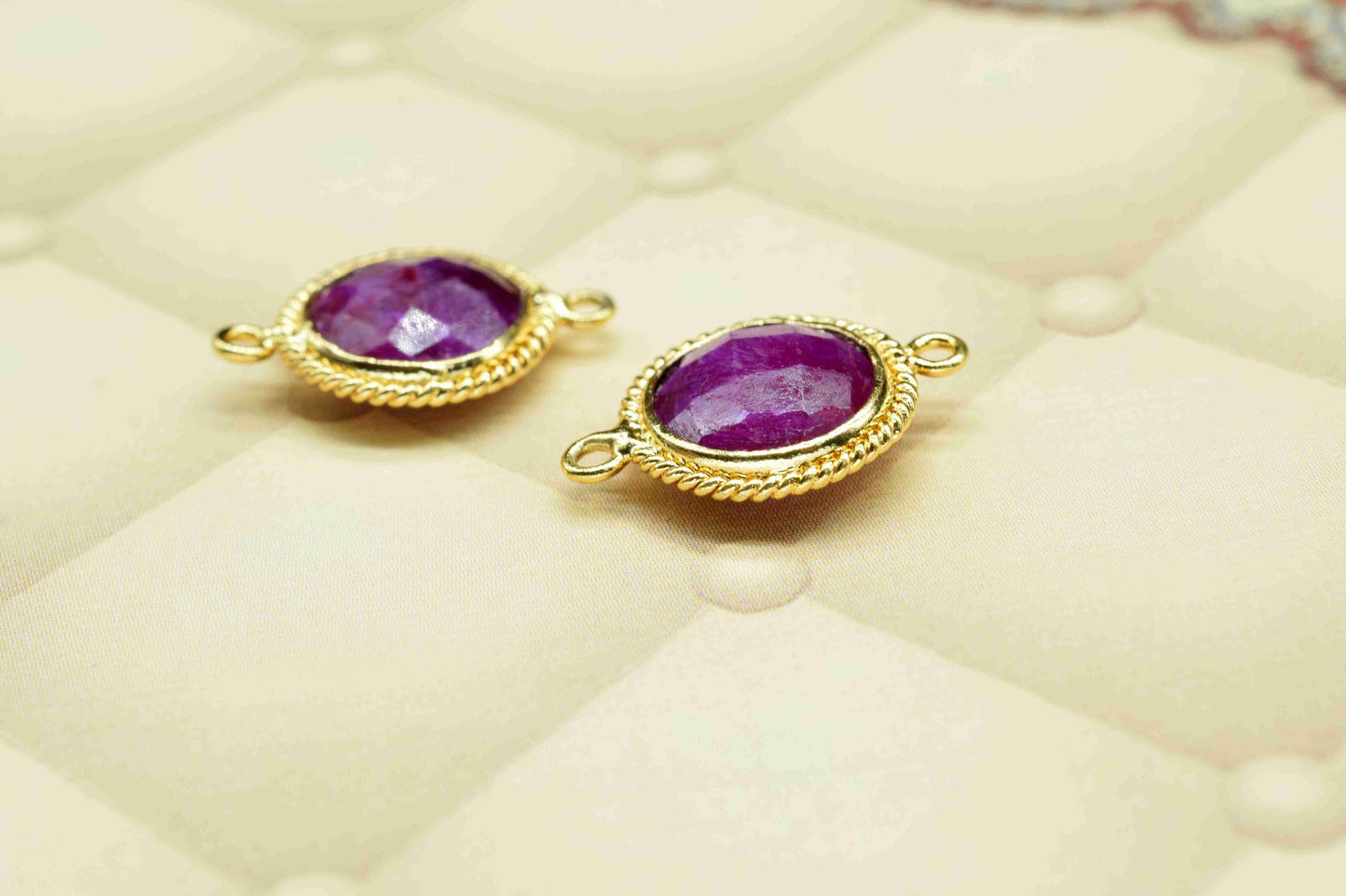 Ruby 10mm Round Shape Double Bail Connectors,Ruby Round Gold Plating Bezels,Ruby Double Loop connector,Ruby jewelry making charm,Ruby Charms