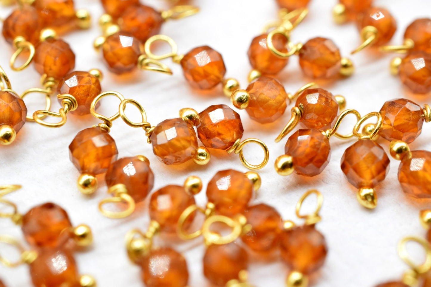 Hessonite Garnet Single wire wrapped Beads,Earring Connectors,Hessonite Garnet Faceted Beads,Hanging Beads,Jewelry Making Supply,Tiny Charms