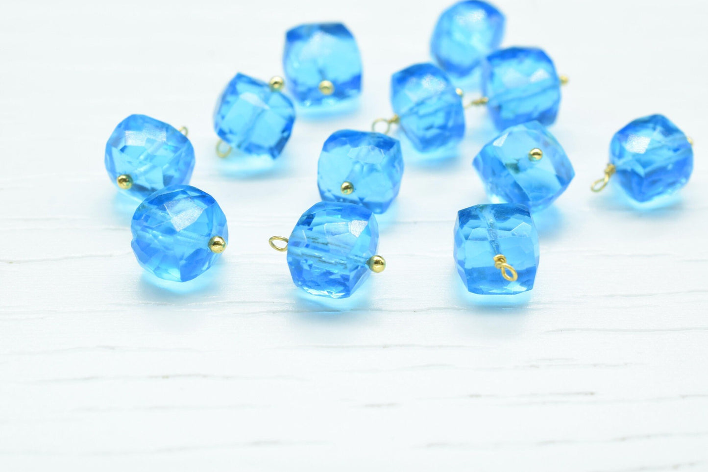 Blue Topaz Component pendant Charms,Handmade pendant Jewelry,Square pendant Charms,Gemstone 3D Cube Beads,Blue Topaz pendant Connector,Gift