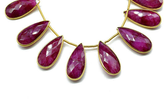 Ruby 8x20mm  Faceted Pear Shape Bezel,Ruby Single Flat Bail links,Ruby gold charms,Hot Selling Ruby Single Bail Connector,Bezel